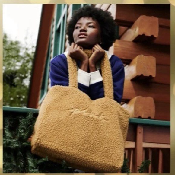 PINK Victoria's Secret Handbags - NWT PINK by Victoria's Secret Fuzzy Tote Bag | Light Brown Camel | One Size